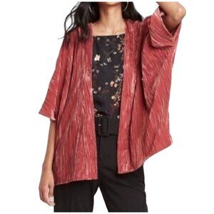 A New Day Open Cardigan Crushed Velvet One Size Boho Kimono Burgundy Pink